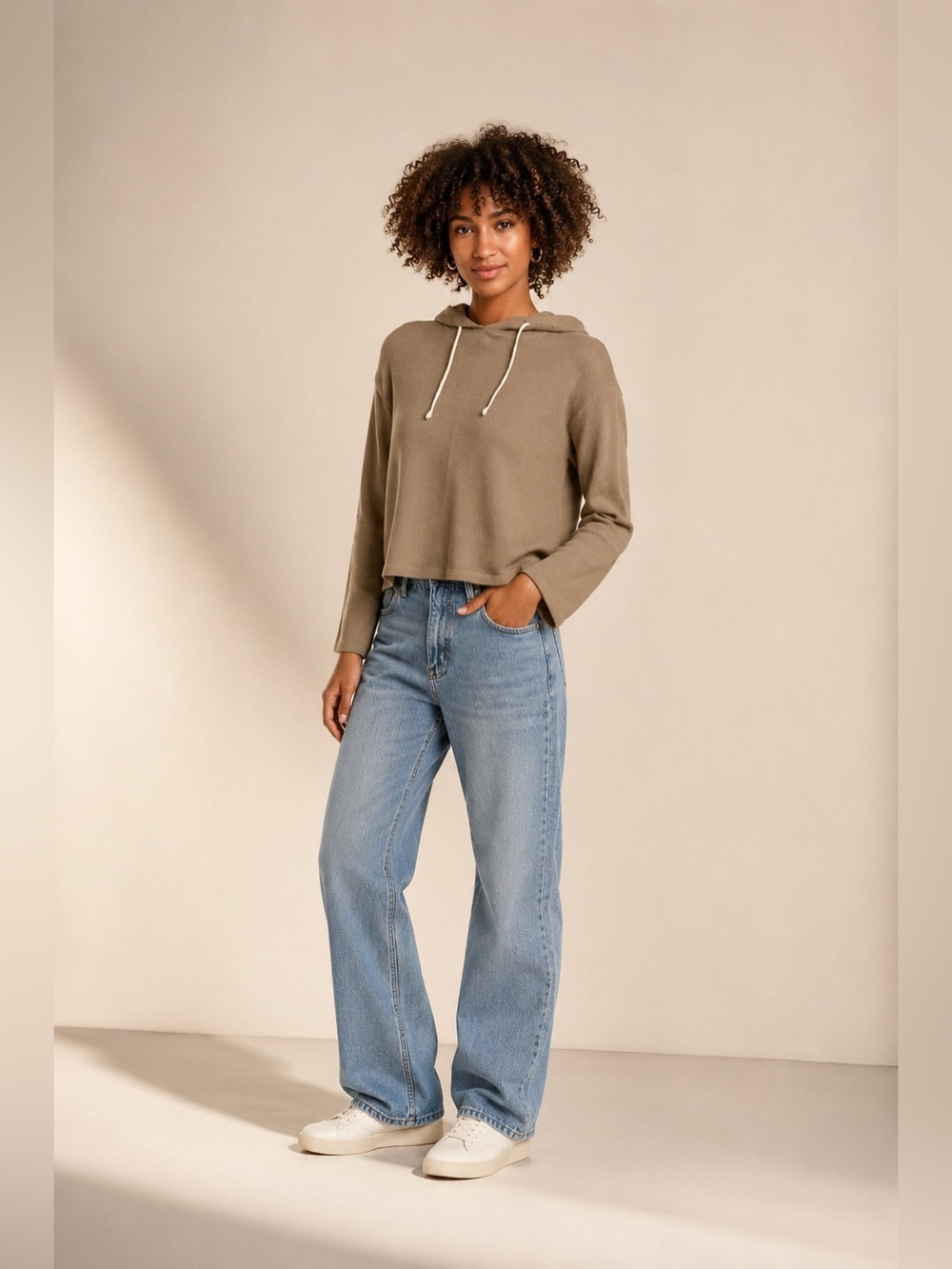 🤍 Monrow Brushed Thermal Pullover Top Pebble NWT Size S